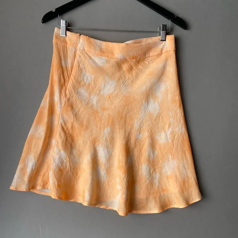 Free People sz 10 orange white mini flareBoho hippie skirt‎